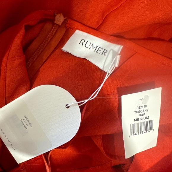 RUMER NWT Freya Cut Out Mini Dress Linen Puffed Sleeves Tuscany Red M - Picture 10 of 11